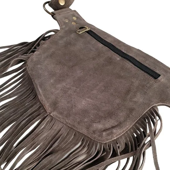 2025Genuine LeatherFestival Cow Girl Pocket Belt | Hip bag with Fringe Coffee… - Picture 12 of 14